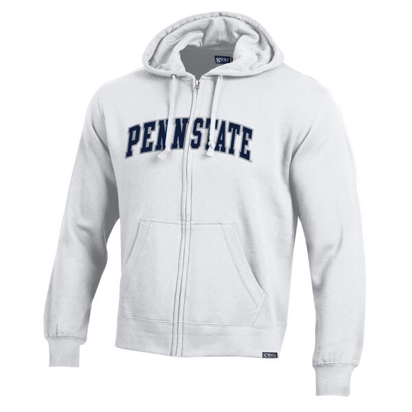 white full zip hooded sweatshirt with twill arched Penn State